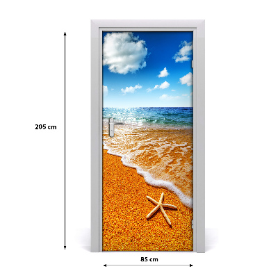 Door veneer Starfish on the beach