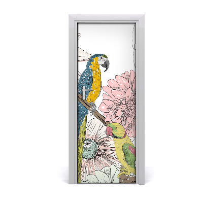 Self-adhesive door sticker Parrots and flowers