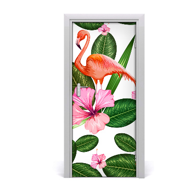 Self-adhesive door sticker Flamingos and flowers