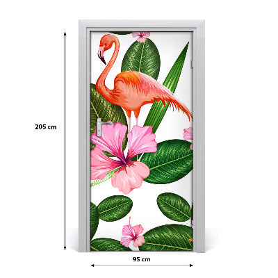 Self-adhesive door sticker Flamingos and flowers