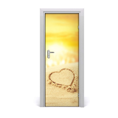 Self-adhesive door sticker Heart on the beach