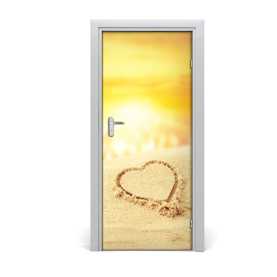 Self-adhesive door sticker Heart on the beach