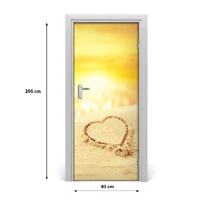 Self-adhesive door sticker Heart on the beach