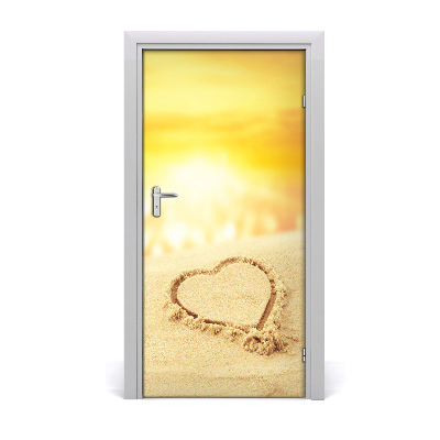 Self-adhesive door sticker Heart on the beach