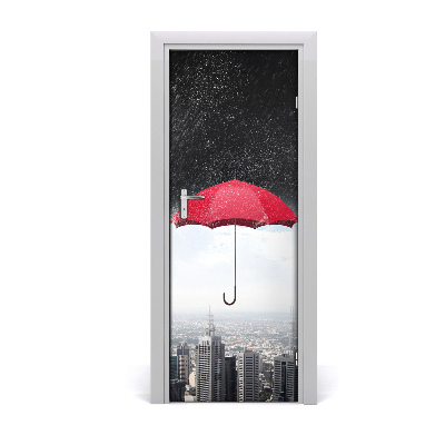 Self-adhesive door wallpaper Umbrella over the city