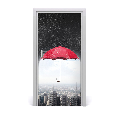 Self-adhesive door wallpaper Umbrella over the city