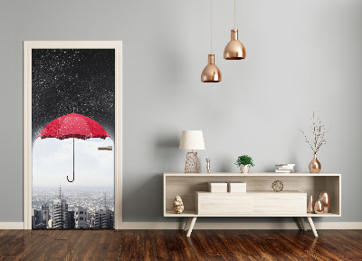 Self-adhesive door wallpaper Umbrella over the city