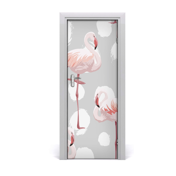 Self-adhesive door sticker Flamingos and dots