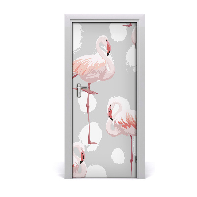 Self-adhesive door sticker Flamingos and dots