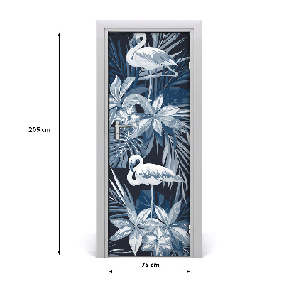 Self-adhesive door sticker Flowers and flamingos