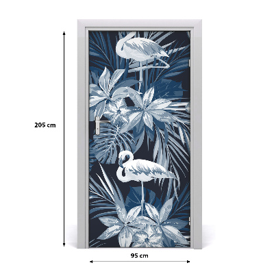 Self-adhesive door sticker Flowers and flamingos