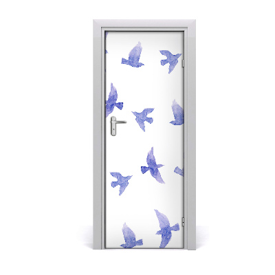 Self-adhesive door sticker Blue swallows