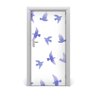 Self-adhesive door sticker Blue swallows