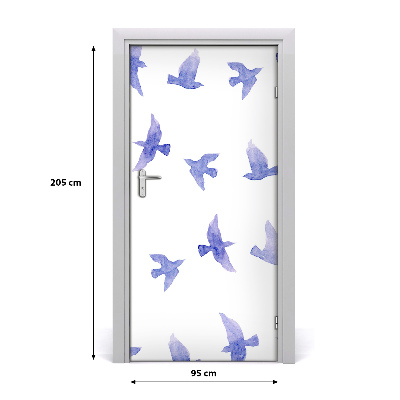 Self-adhesive door sticker Blue swallows