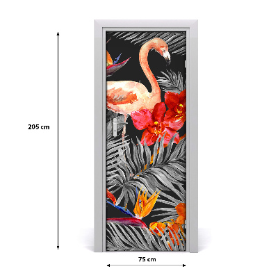 Self-adhesive door sticker Flamingos and flowers