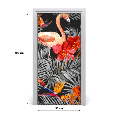 Self-adhesive door sticker Flamingos and flowers