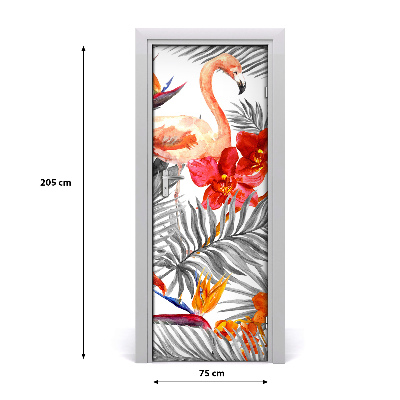 Self-adhesive door sticker Flamingos and flowers