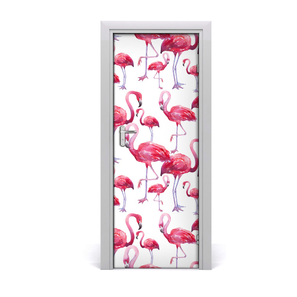 Self-adhesive door sticker Wall of flamingos