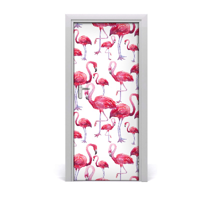 Self-adhesive door sticker Wall of flamingos