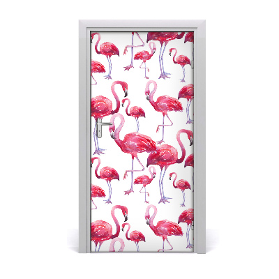 Self-adhesive door sticker Wall of flamingos