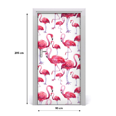 Self-adhesive door sticker Wall of flamingos