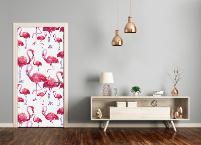 Self-adhesive door sticker Wall of flamingos