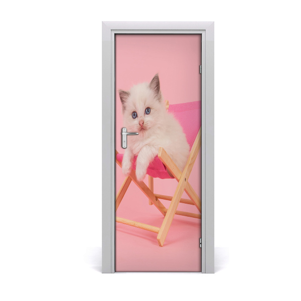 Self-adhesive door sticker Cat on a deckchair