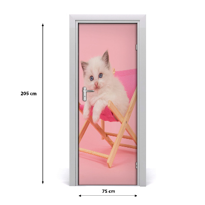 Self-adhesive door sticker Cat on a deckchair