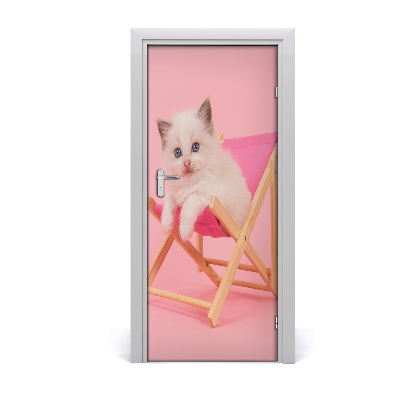 Self-adhesive door sticker Cat on a deckchair