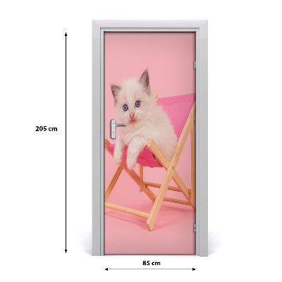 Self-adhesive door sticker Cat on a deckchair