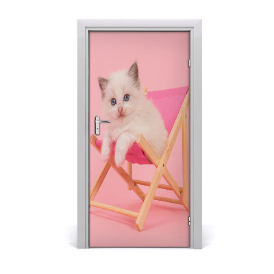 Self-adhesive door sticker Cat on a deckchair