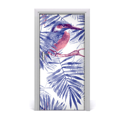 Self-adhesive door veneer Leaves of palm and bird