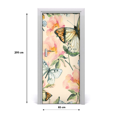 Self-adhesive door veneer Roses and butterflies