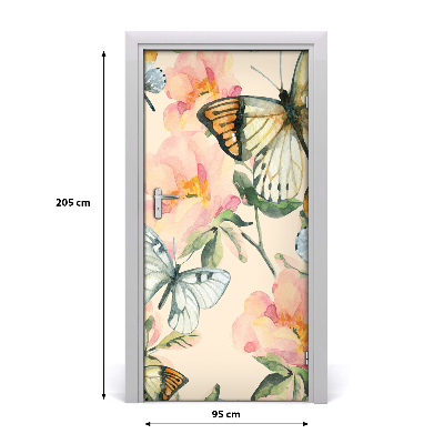 Self-adhesive door veneer Roses and butterflies