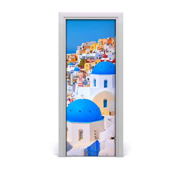 Self-adhesive door wallpaper Santorini city