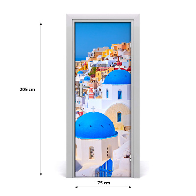 Self-adhesive door wallpaper Santorini city