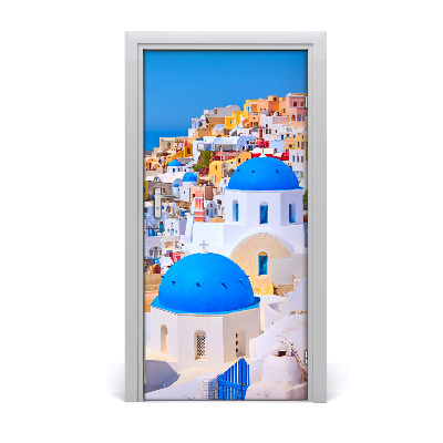 Self-adhesive door wallpaper Santorini city