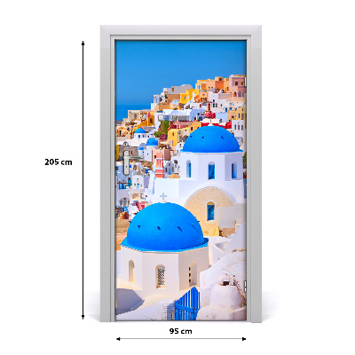 Self-adhesive door wallpaper Santorini city