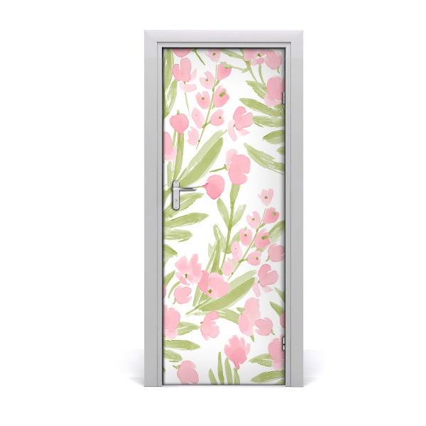 Self-adhesive door wallpaper Pink flowers