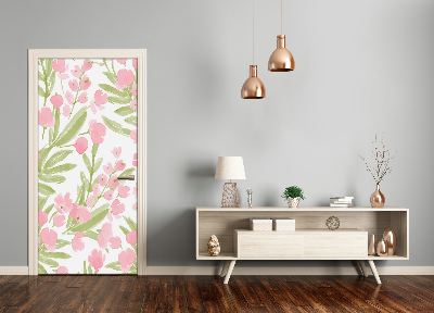 Self-adhesive door wallpaper Pink flowers