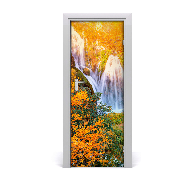 Self-adhesive door sticker Waterfall in autumn