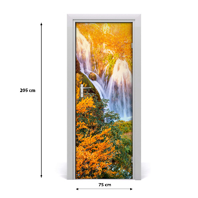 Self-adhesive door sticker Waterfall in autumn