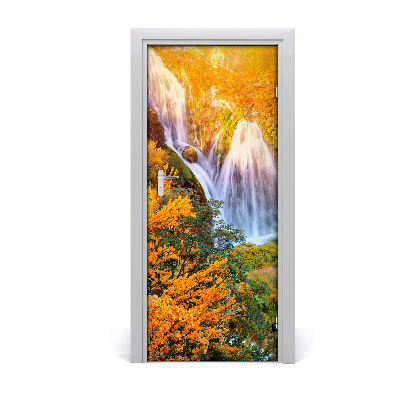 Self-adhesive door sticker Waterfall in autumn