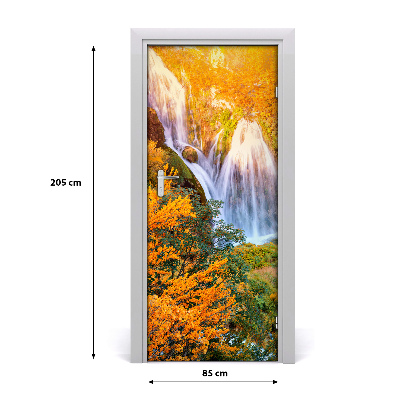 Self-adhesive door sticker Waterfall in autumn