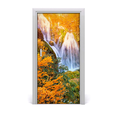 Self-adhesive door sticker Waterfall in autumn