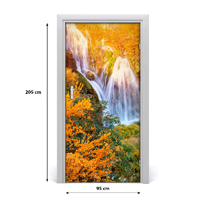 Self-adhesive door sticker Waterfall in autumn