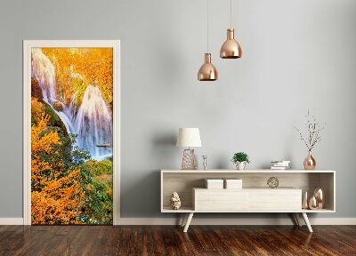 Self-adhesive door sticker Waterfall in autumn