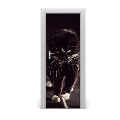 Self-adhesive door sticker Wall black cat