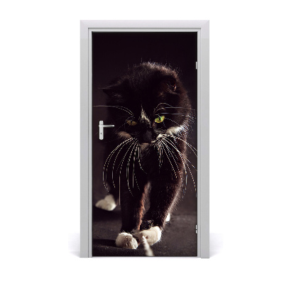 Self-adhesive door sticker Wall black cat