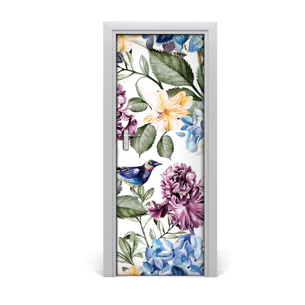 Self-adhesive door veneer Flowers and birds